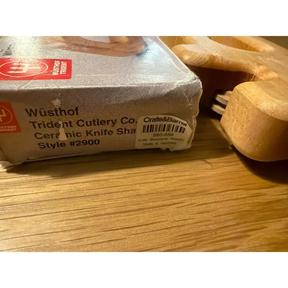 Wusthof Trident Cutlery Cermaic Knife Sharpener. Wood Handle Crate Barrel